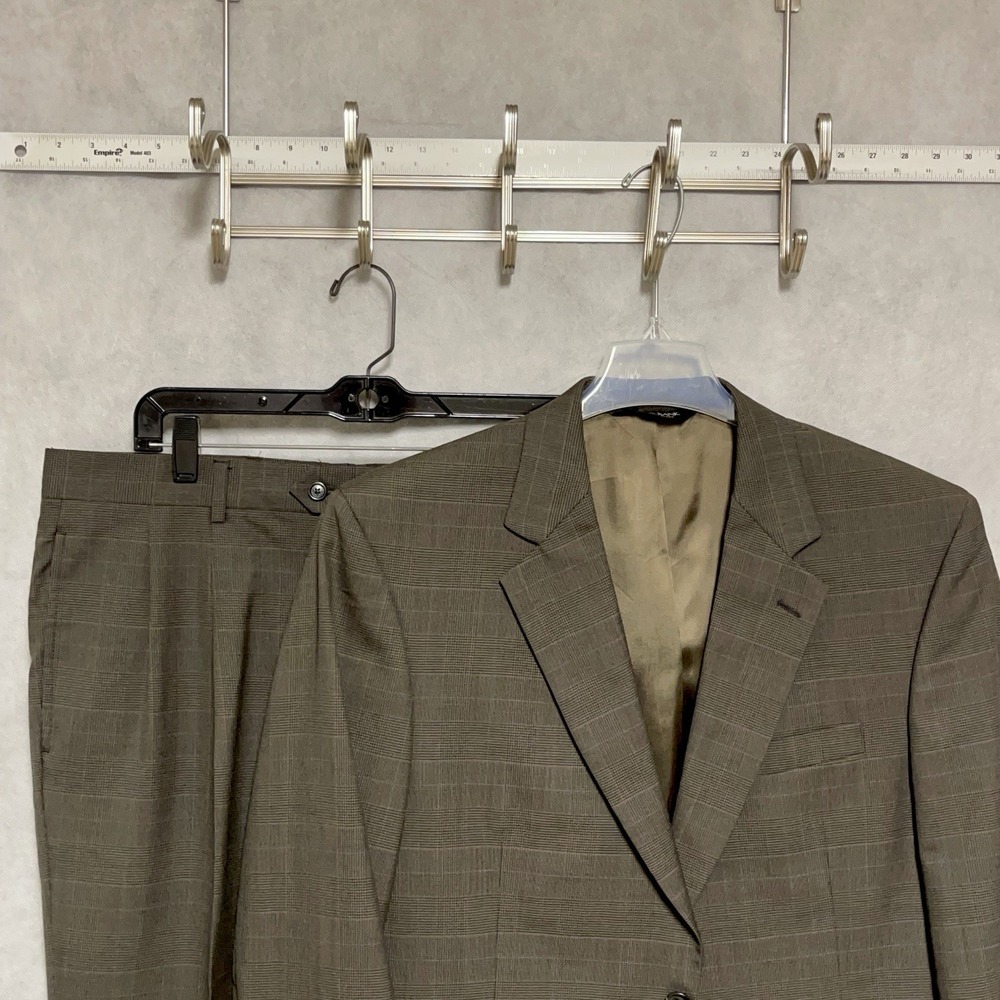 Jos A Bank Suit Men 41R 42R Olive Beige Glen Plaid Wool Academia W36X30L Luxury